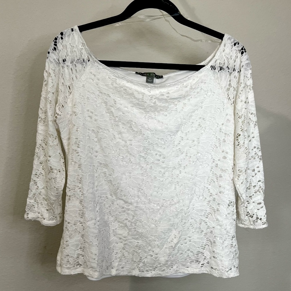 Valerie Stevens women’s lace 3/4 sleeve boat neck top